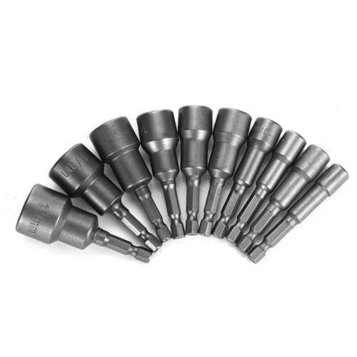 10pcs 1/4 Inch 6-19mm Magnetic Nut Driver Socket Set Metric Impact Drill Bits 1