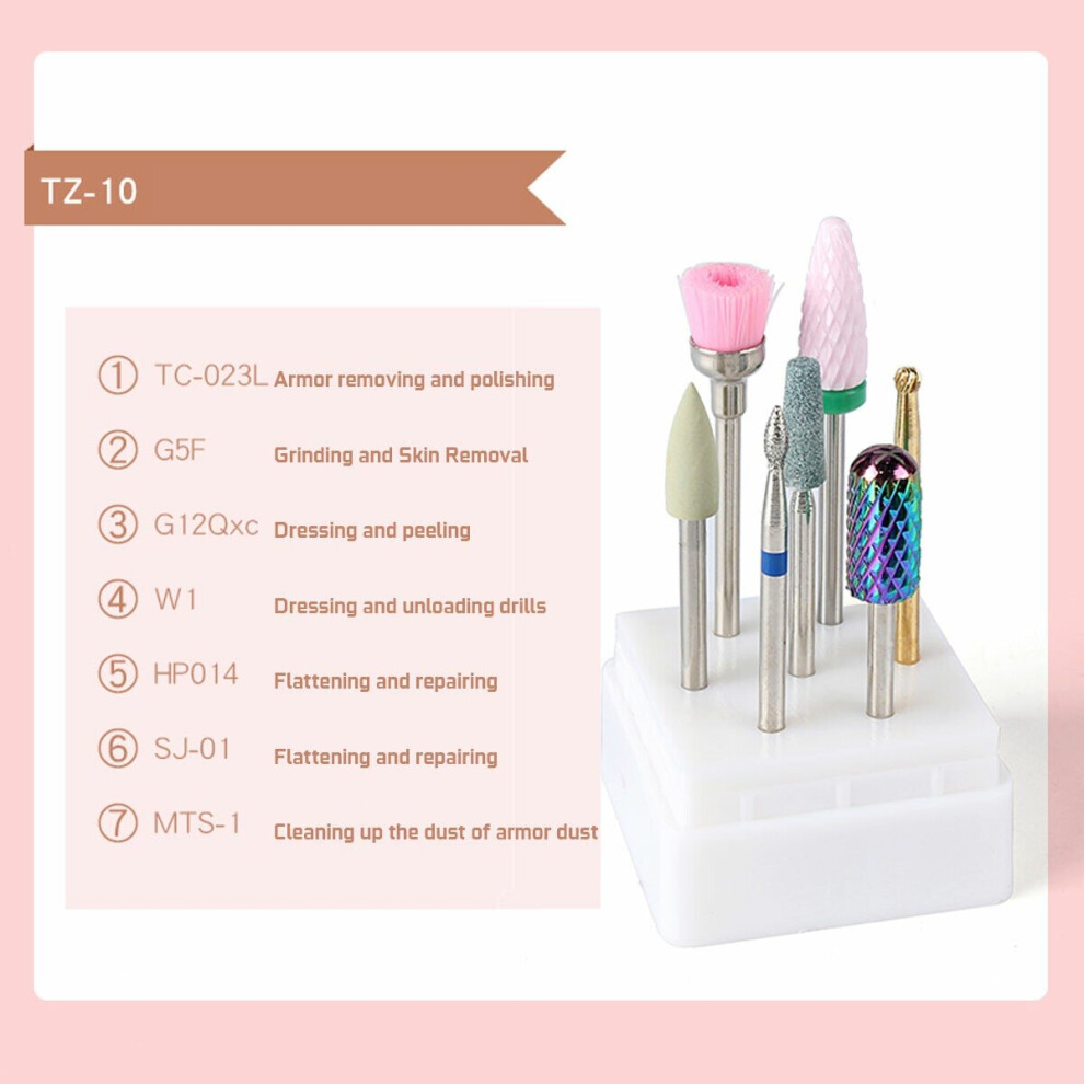 (TZ-09) 7Pcs/Set Nail Art Drill Bits Ceramics Tungsten Steel Gel Removal Acrylic Cuticle Electric Nail Drilling Machine Manicure