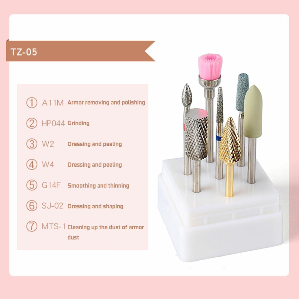 (TZ-05) 7Pcs/Set Nail Art Drill Bits Ceramics Tungsten Steel Gel Removal Acrylic Cuticle Electric Nail Drilling Machine Manicure