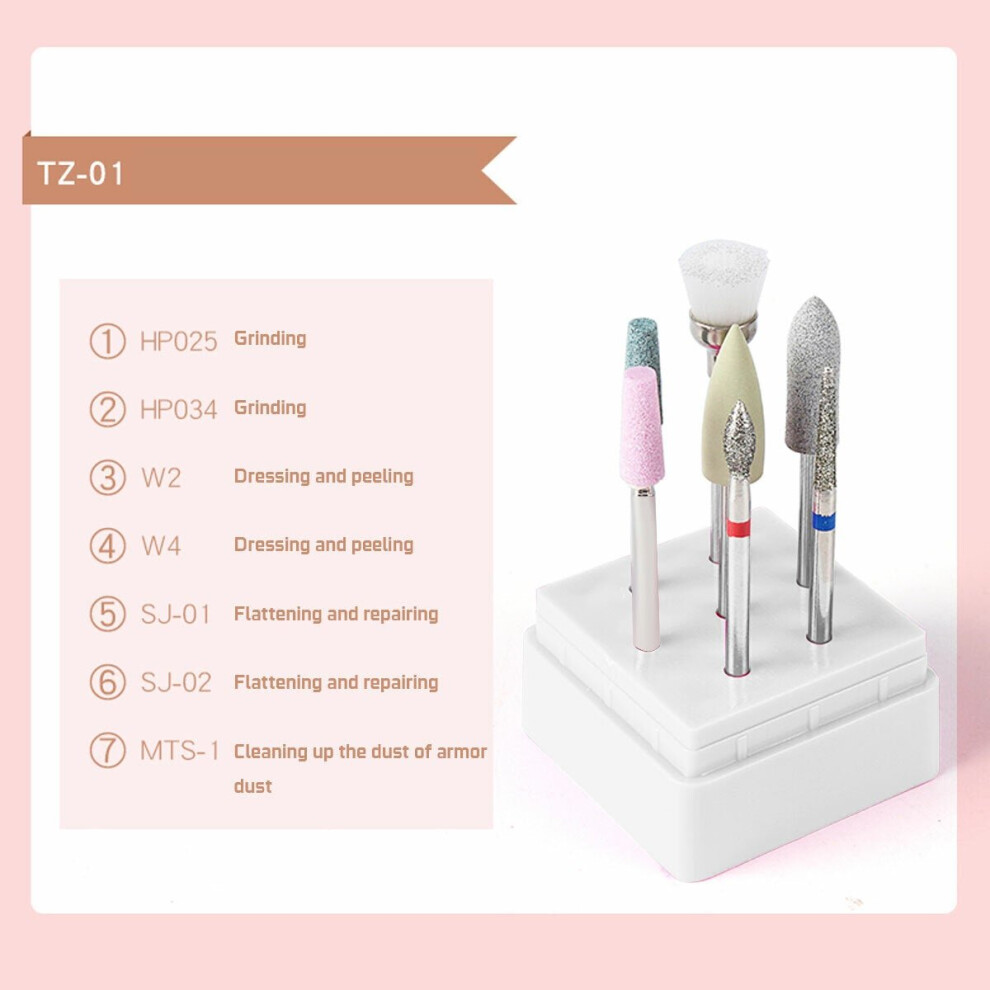 (TZ-01) 7Pcs/Set Nail Art Drill Bits Ceramics Tungsten Steel Gel Removal Acrylic Cuticle Electric Nail Drilling Machine Manicure
