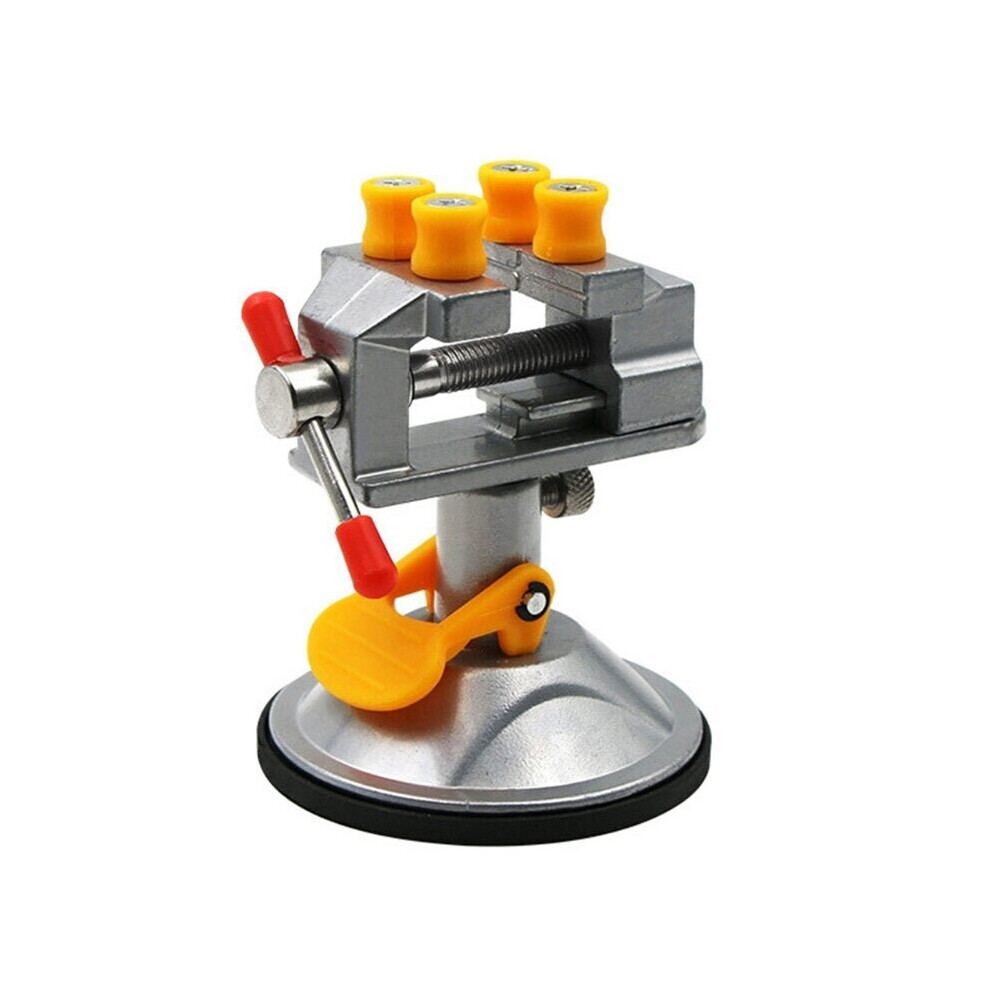 (Silver) Adjustable Fixed Electric Mini Table Bench Vise 360 Degree Rotatable Grinder Rotary Hand Drill Suction Cup Fixed Frame