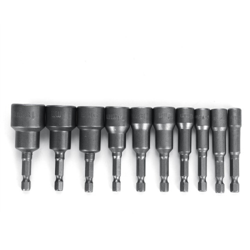 10pcs 1/4 Inch 6-19mm Magnetic Nut Driver Socket Set Metric Impact Drill Bits 2