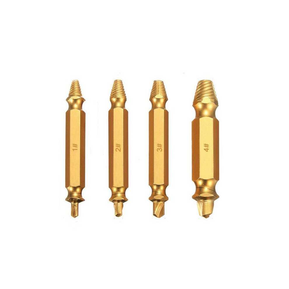 4Pcs Double Side Damaged Screw Bolt Extractor Drill Bits Gold Oxide Edition Stripped Screw Removers