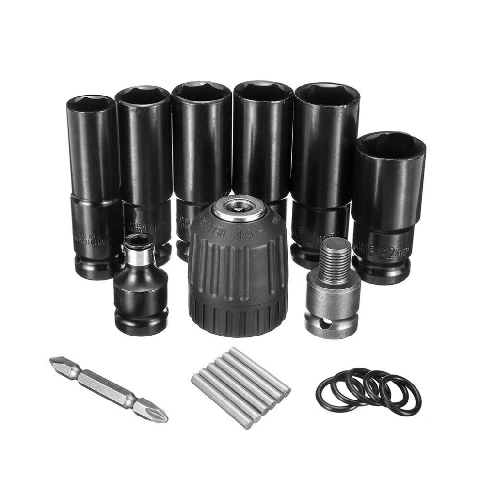 10pcs Air Impact Socket Wrench Set 1/2 Inch Square Drive Metric Drill Chuck Adapter