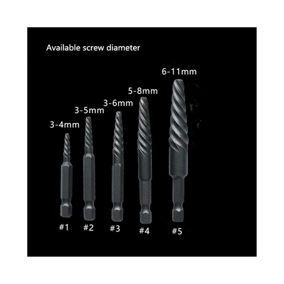 (A - Coarse Teeth) 5Pcs Hex Shank Coarse/Fine Teeth Damaged Bolt Remover Screw Extractor Drill Bit Guide Broken Bolt Stud Remover Set 6112211911878