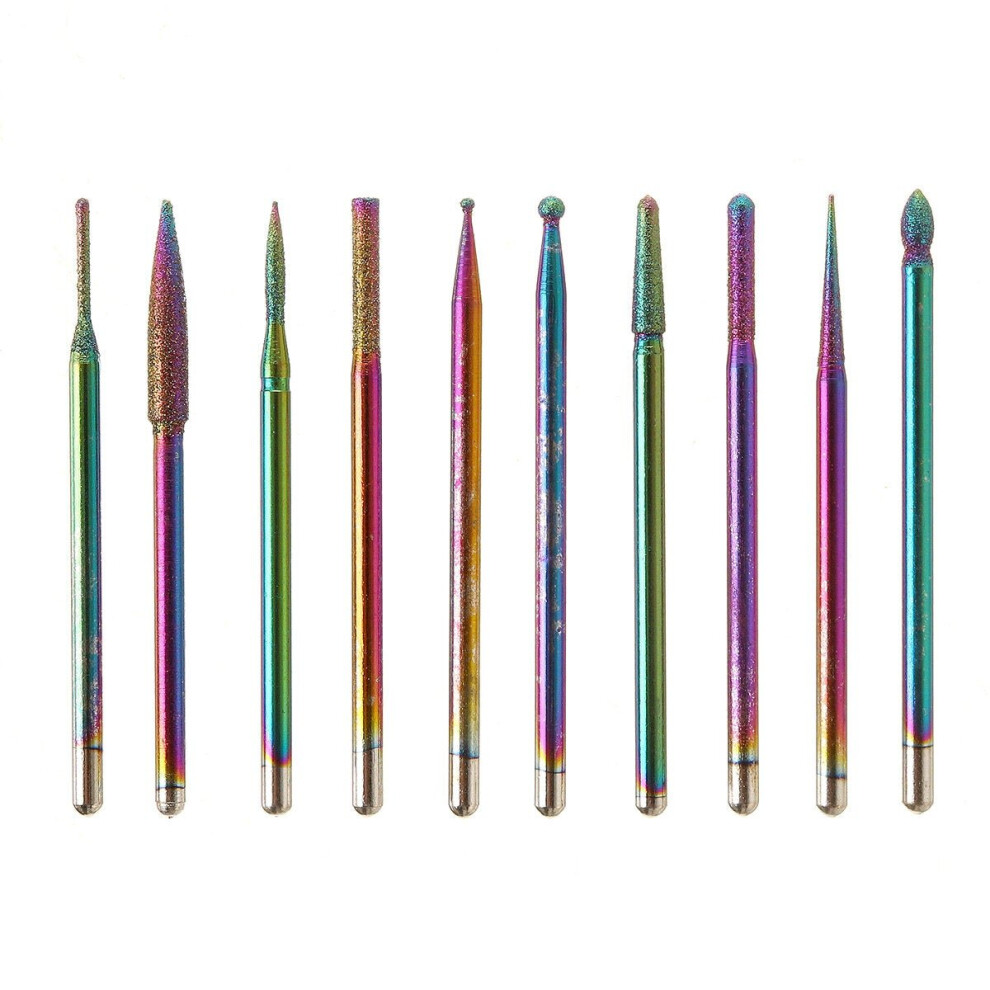 Greenzech (C) 10Pcs Nail Art Color Tungsten Carbide Grinding Drill Bits Electric Nails Machine Bit Grinding Head Set
