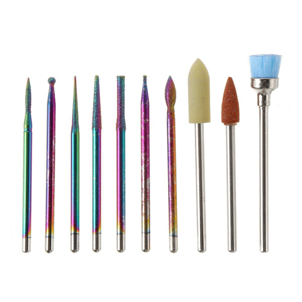 (A) 10pcs Nail Art Color Tungsten Carbide Grinding Drill Bits Electric Nails Machine Bit Grinding Head Set