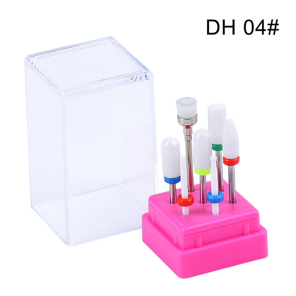 (DH 04#) 7pcs Nail Drill Bits Container Box Grinding Remove UV Gel Auroras Nail Art Design Tools Set