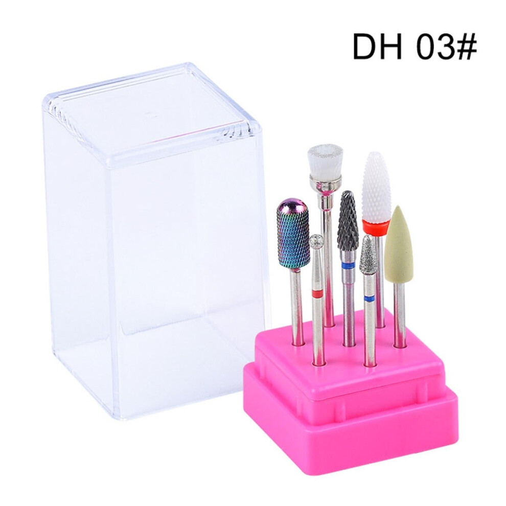 (DH 03#) 7pcs Nail Drill Bits Container Box Grinding Remove UV Gel Auroras Nail Art Design Tools Set
