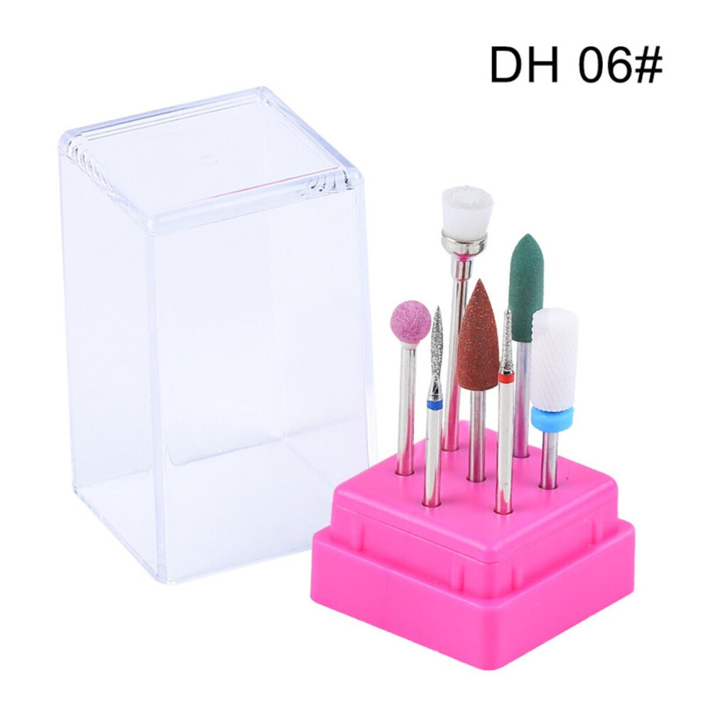 Greenzech (Dh 06#) 7Pcs Nail Drill Bits Container Box Grinding Remove Uv Gel Auroras Nail Art Design Tools Set