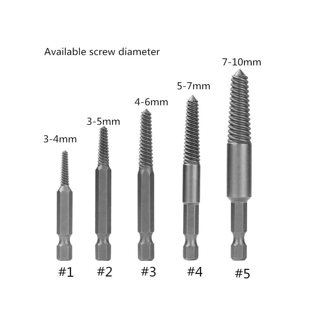 (B - Fine teet) 5Pcs Hex Shank Coarse/Fine Teeth Damaged Bolt Remover Screw Extractor Drill Bit Guide Broken Bolt Stud Remover Set