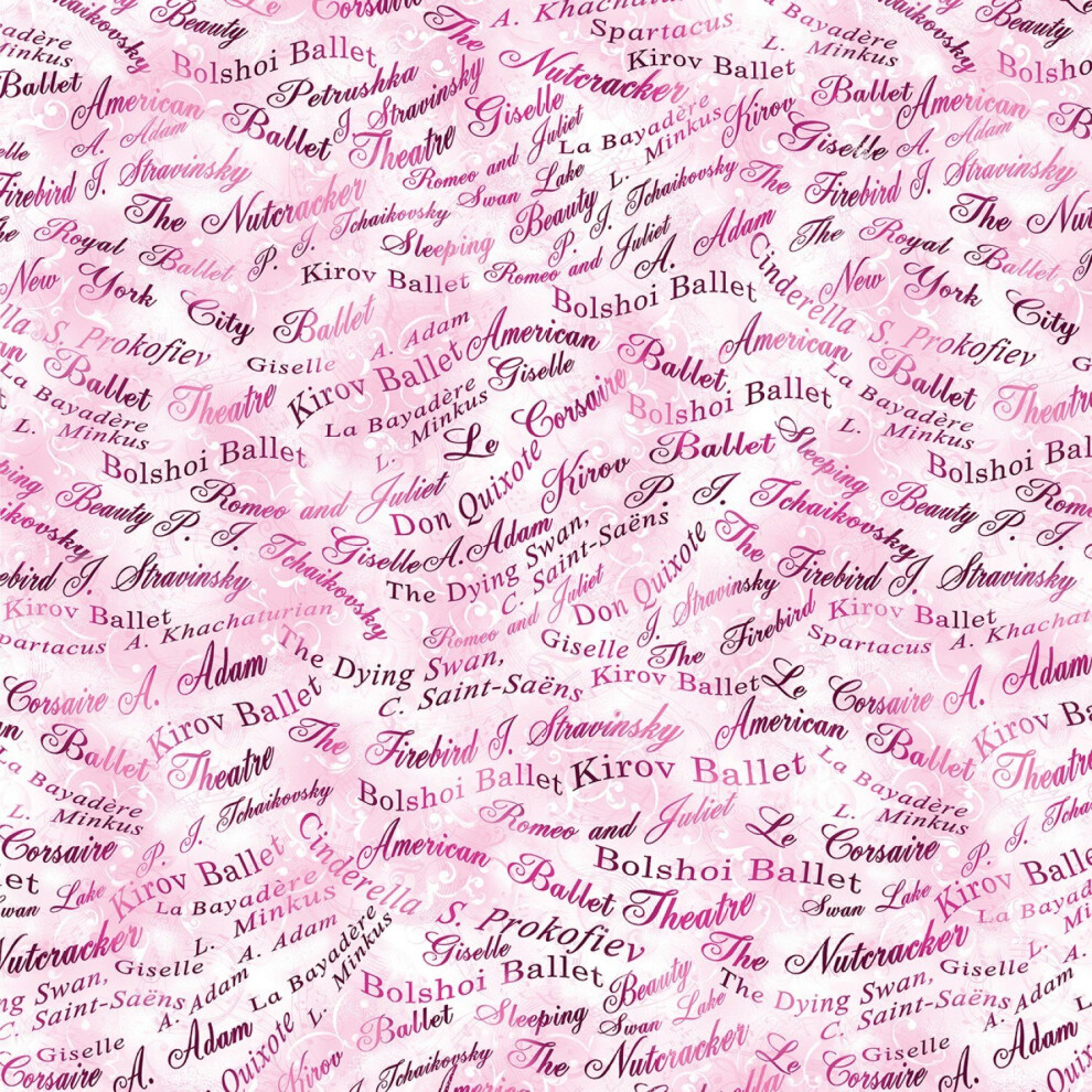 Benartex Fat Quarter Pearl Ballet Pink Words Allover 100% Cotton Quilting Fabric