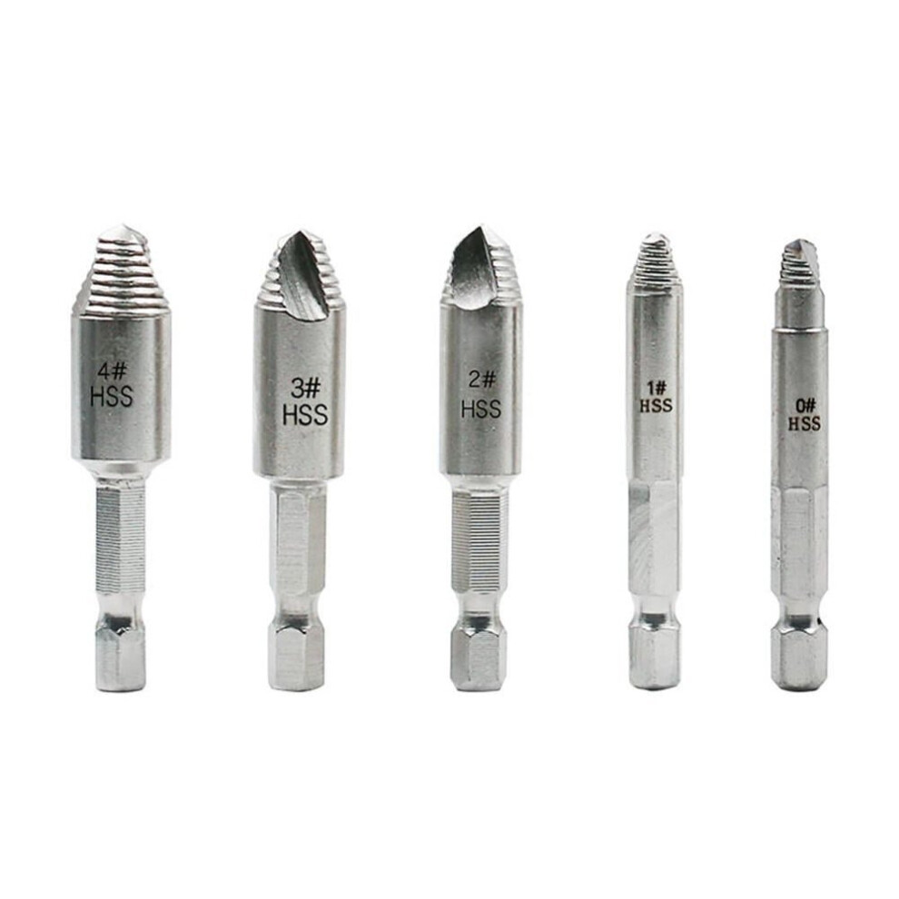 5Pcs Damaged Screw Extractor Drill Bits Guide Set Broken Speed Out Stud Stripped Screw Remover Tool