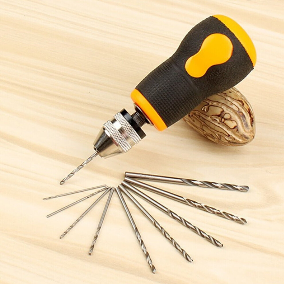 (C: Mini Portable Small Hand Drill Set) 10Pcs Drill Bits Set Micro Hand Drill Mini Portable Small 0.8-3.0mm Carbon Steel Drilling Kit wood working Wat