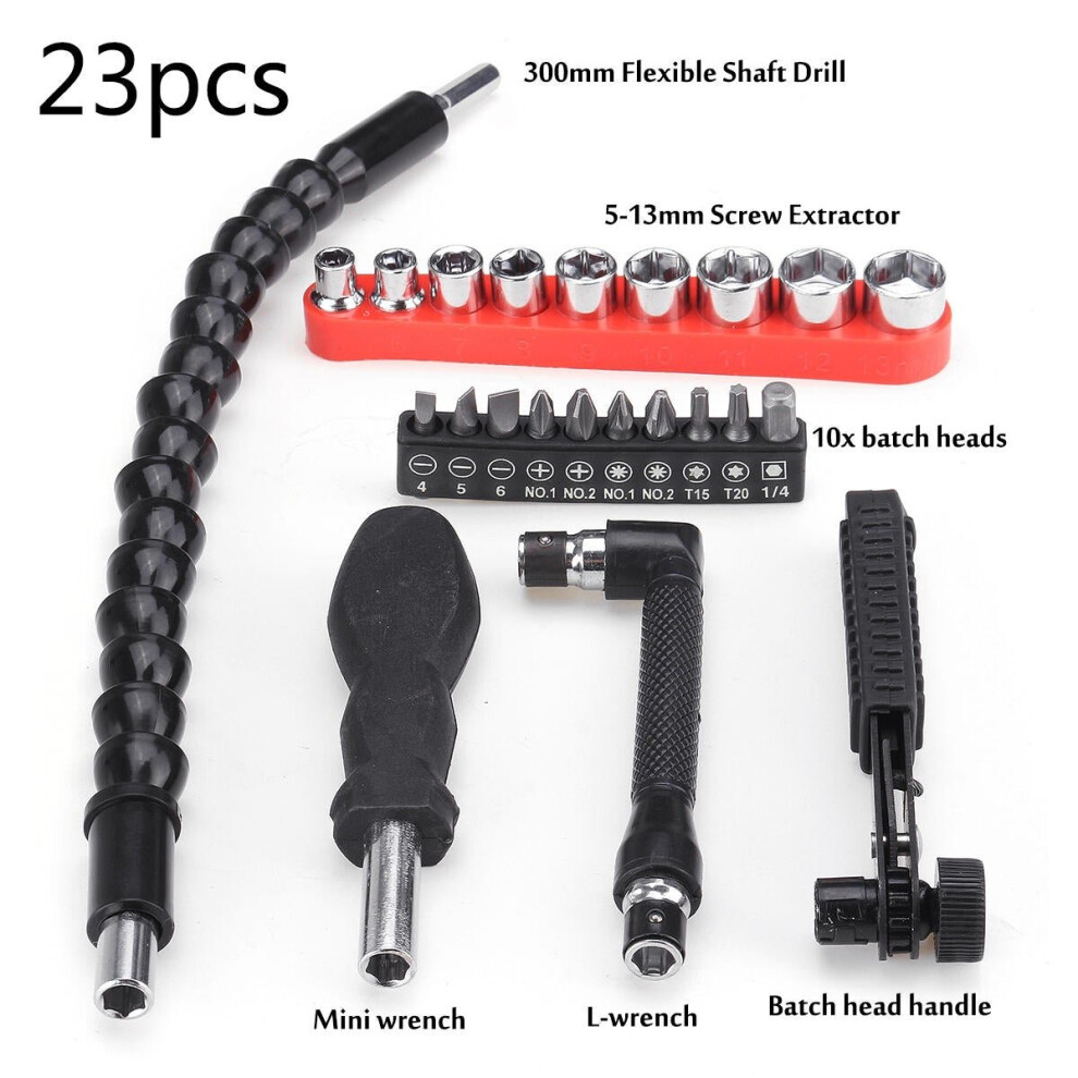 (B:23pcs) 21/23/27pcs Drill Bits Set Batch Heads Flexible Shaft Drill Tools Kit
