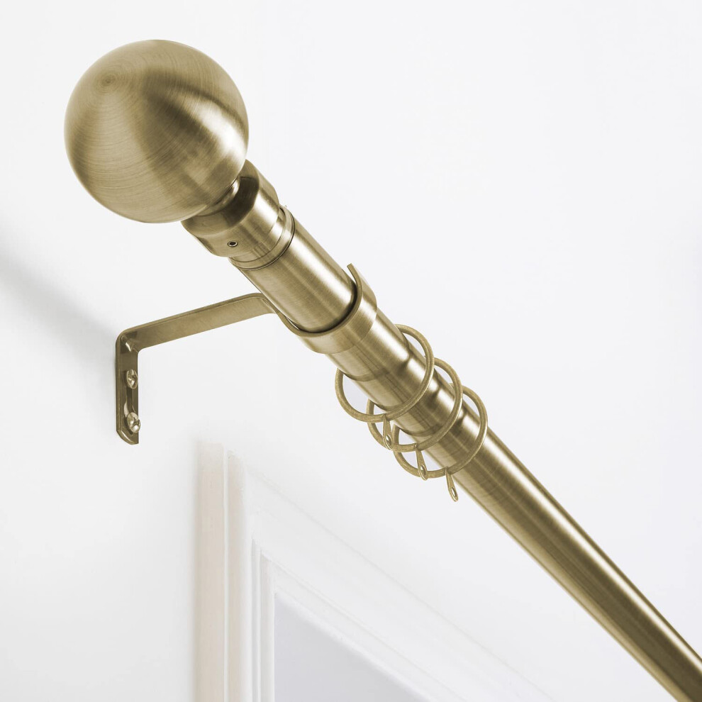 (Antique Brass - Plain Ball, 70-120 cm (28" -48" In)) Extendable Metal Curtain Poles 28mm With Rings Finials Fittings & Brackets