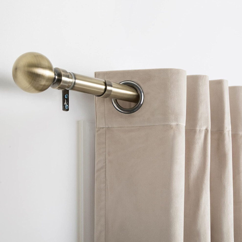 Oxford Homeware (Antique Brass - Plain Ball, 120-210 Cm (48" -83" In)) Extendable Metal Curtain Poles 28Mm With Rings Finials Fittings & Brackets