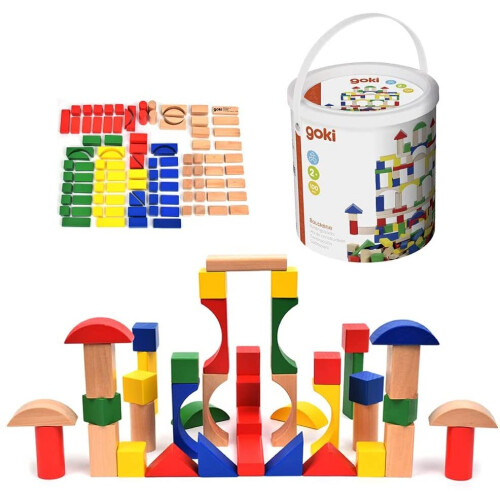 Cubes de construção em madeira Goki Baril 100 peças