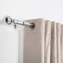 (Chrome - Plain Ball, 120-210 cm (48" -83" In)) Extendable Metal Curtain Poles 28mm With Rings Finials Fittings & Brackets