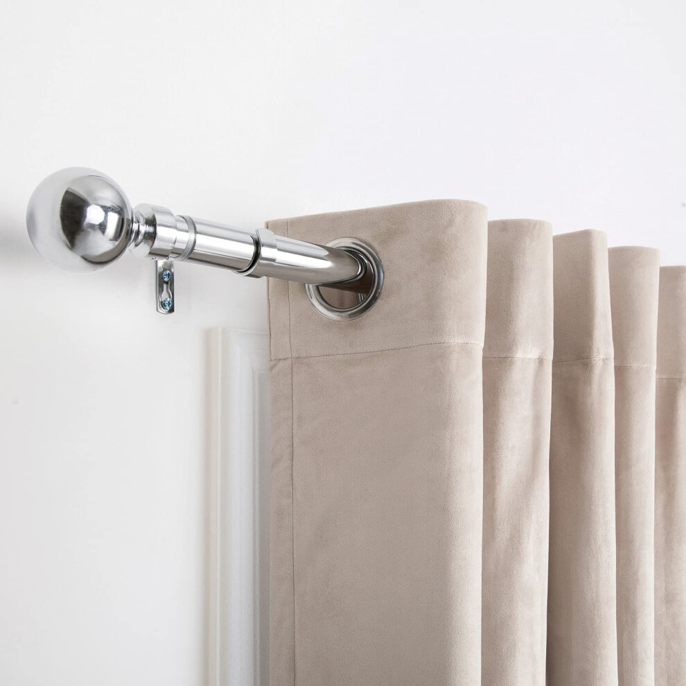 Oxford Homeware (Chrome - Plain Ball, 120-210 Cm (48" -83" In)) Extendable Metal Curtain Poles 28Mm With Rings Finials Fittings & Brackets