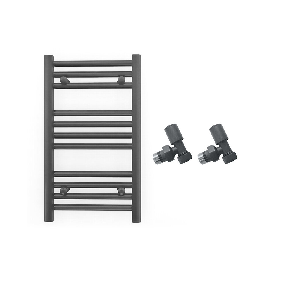 (450 X 600Mm (Btu: 927), With Angled Valves) 450Mm Wide Anthracite Towel Rail Radiator + Valves 7421129024372