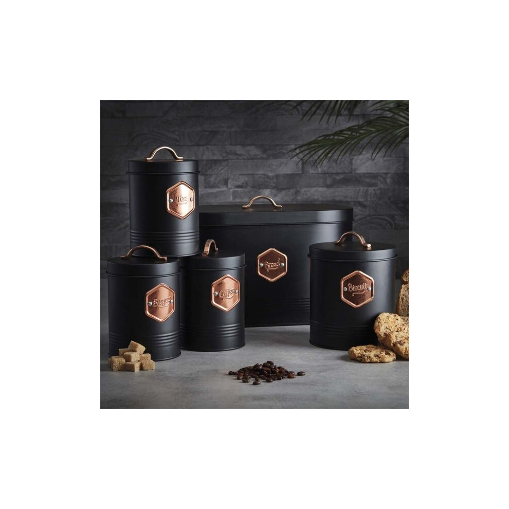 Kitchen Storage Canister Jar Storage Set Bread Bin Sugar Tea Coffee Black