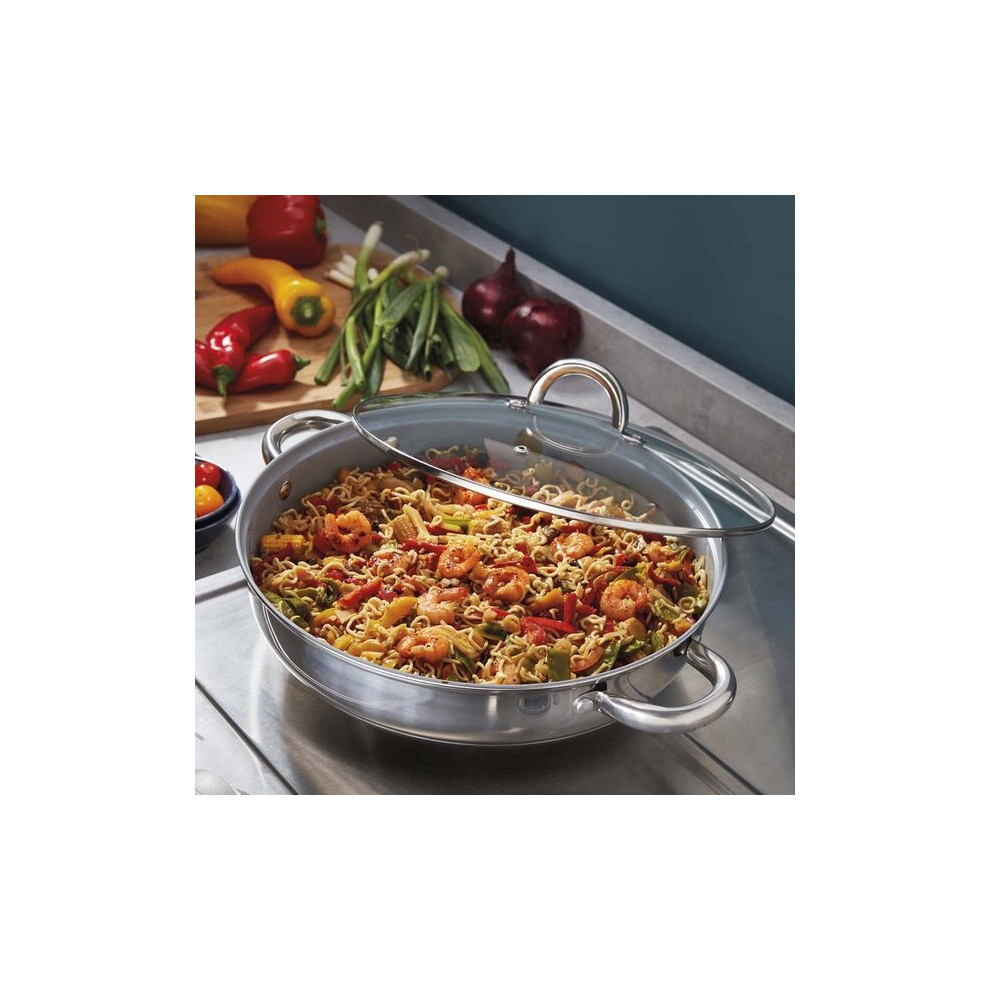 30cm Saute Cooking Pan with Lid Ceramic Non-Stick Cooks Professional