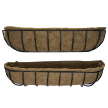 Set of 2 Garden Black Metal Wall Basket Manger Trough Planters (90cm)