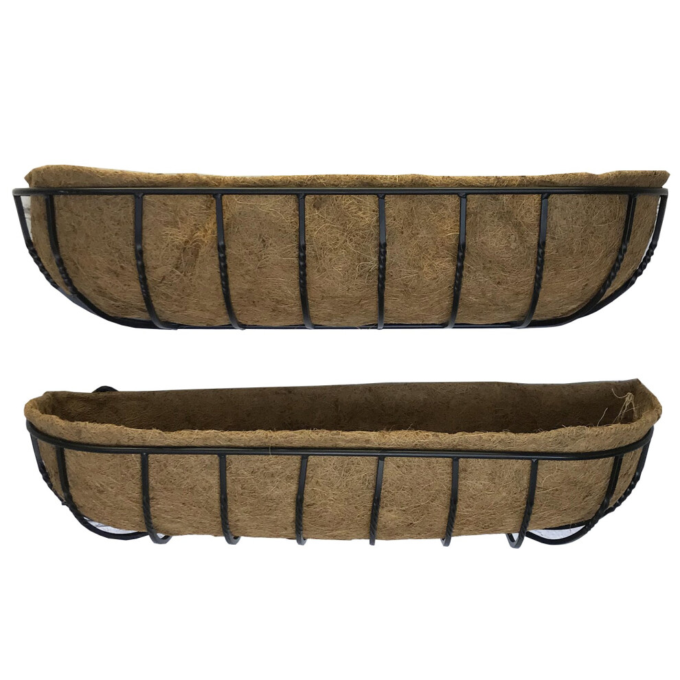 Set of 2 Garden Black Metal Wall Basket Manger Trough Planters (90cm)