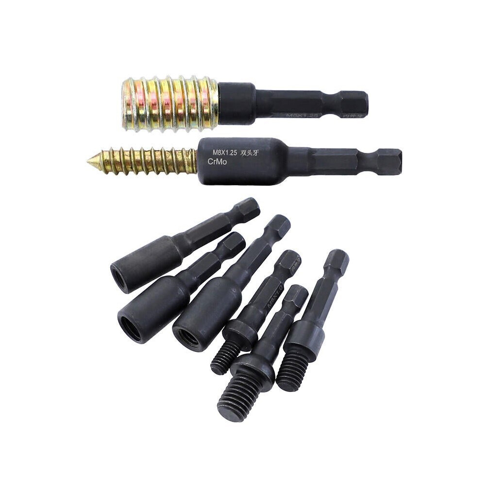 6Pcs Cr-Mo Self-Tapping Socket Adapter Set for 6mm/8mm/10mm Insert Nuts or Hanger Bolt Power Drill Tools 1/4 Inch Hex Shank