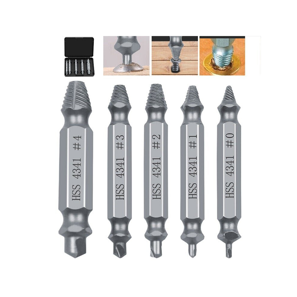 5pcs HSS Damaged Screw Extractor Drill Bits Guide Set Broken Easy out Bolt Screw Remover Tool