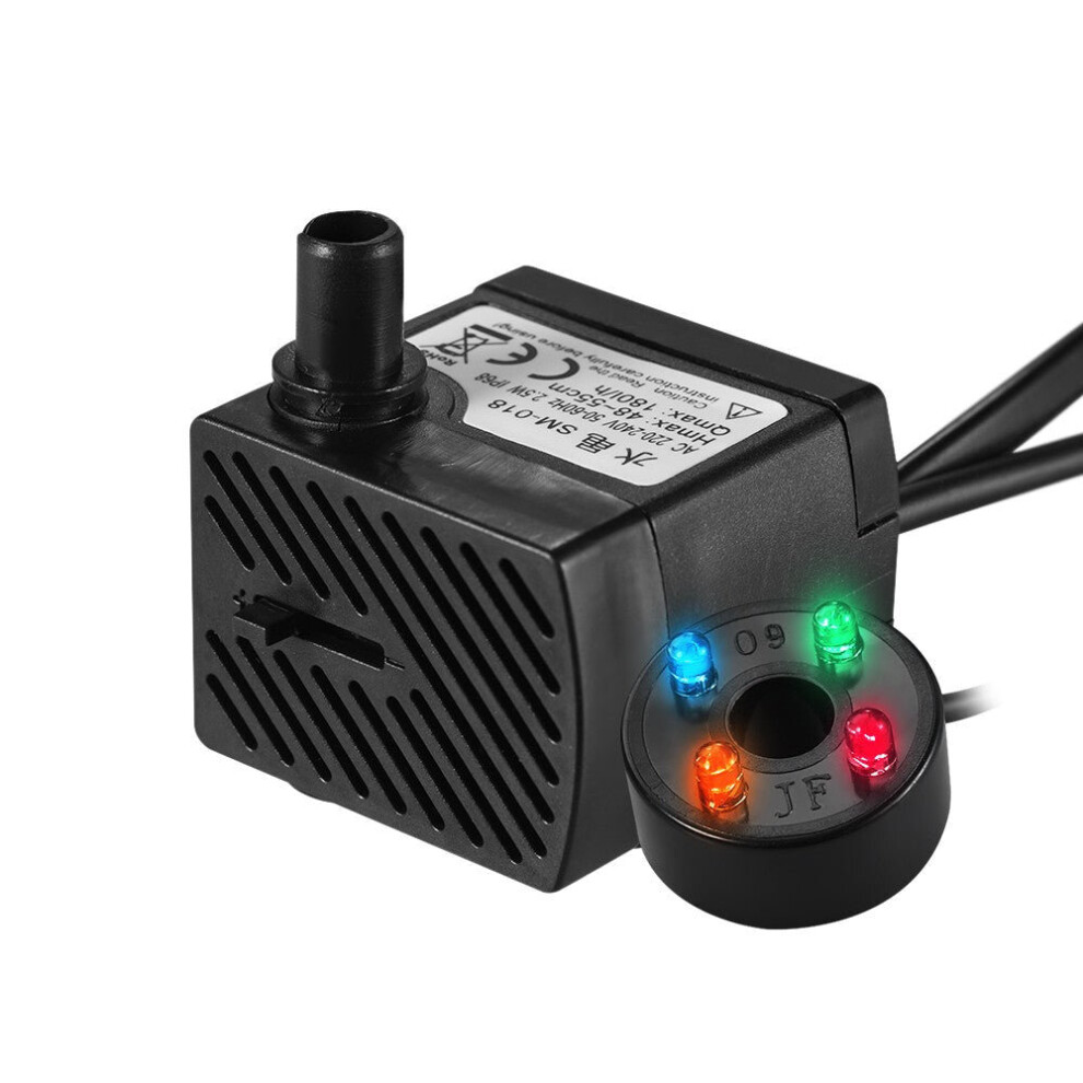 180L/H 2.5W Submersible Water Pump with 4 LED Light Ultra Quiet for Pond Aquarium Fish Tank