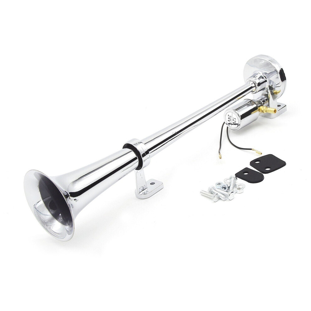 Single-tube Trumpet Electric Horn Chrome Air Loudspeaker Kit 150dB 12V/24V Universal for Train Truck Lorry