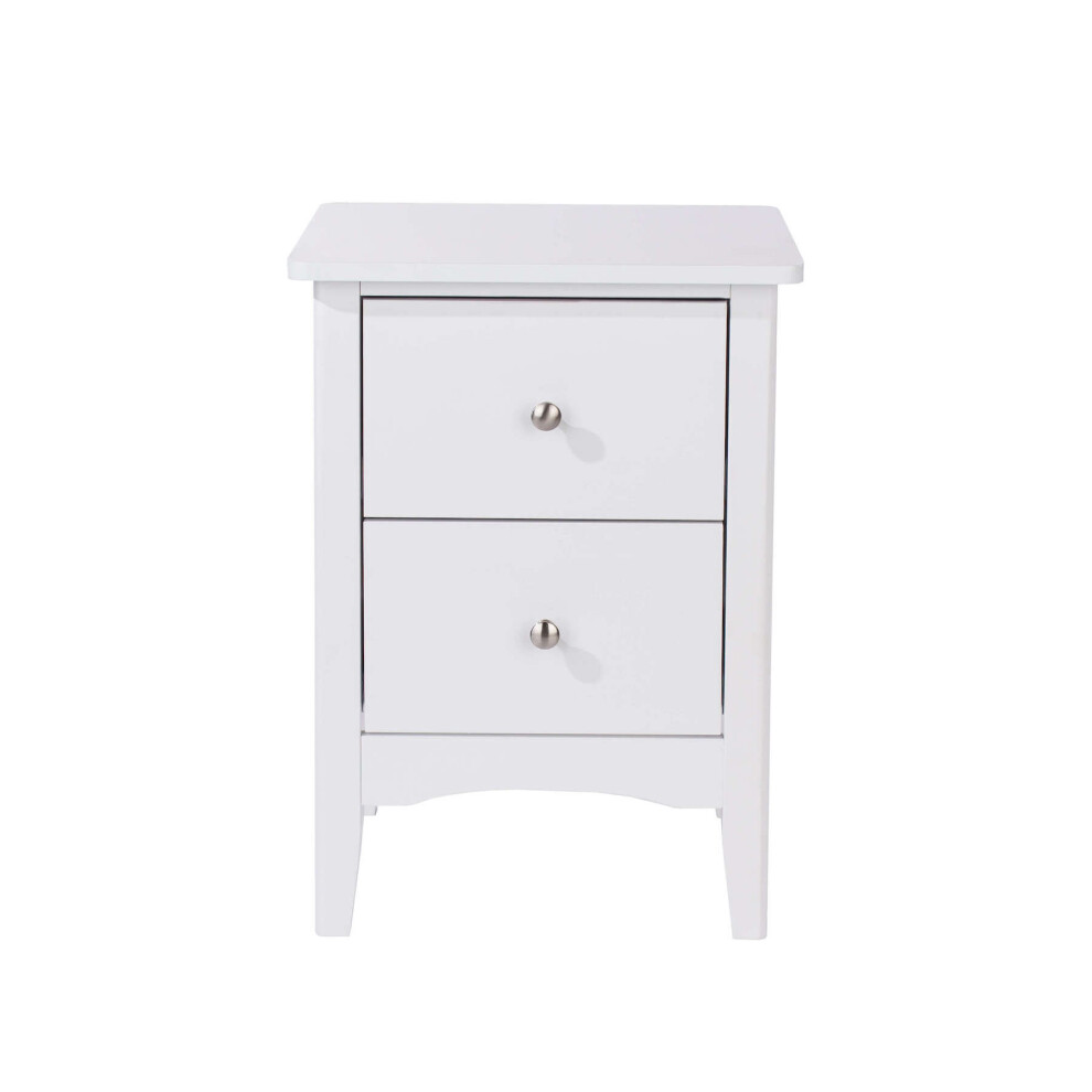 Bedside Cabinet 2Drawer Bedroom Drawer Side Table Nightstand Metal Handles White