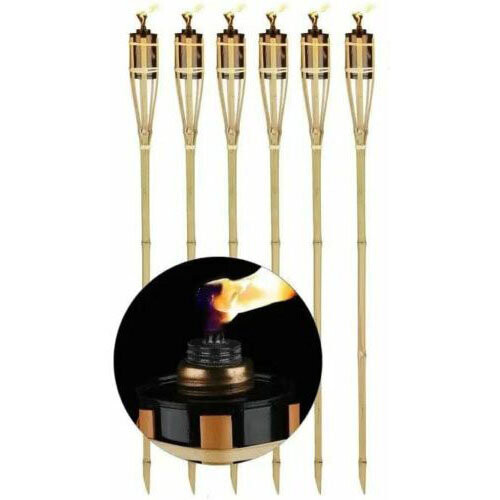 (Natural) Tiki Torch Set of 6 Bamboo Flame Light