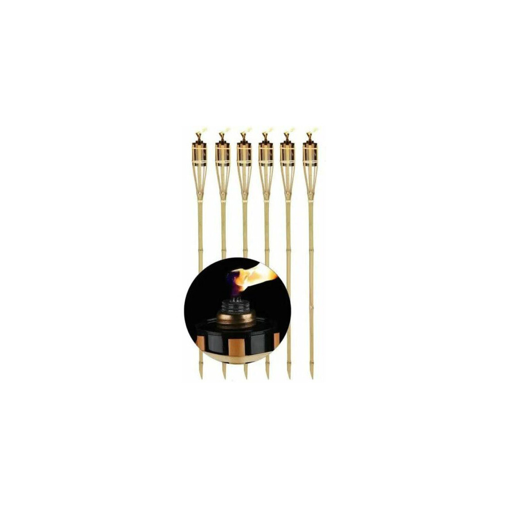 (Natural) Tiki Torch Set of 6 Bamboo Flame Light