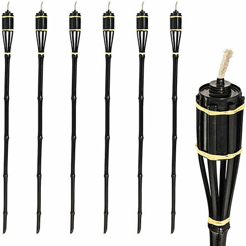 (Natural) Tiki Torch Set of 6 Bamboo Flame Light 1
