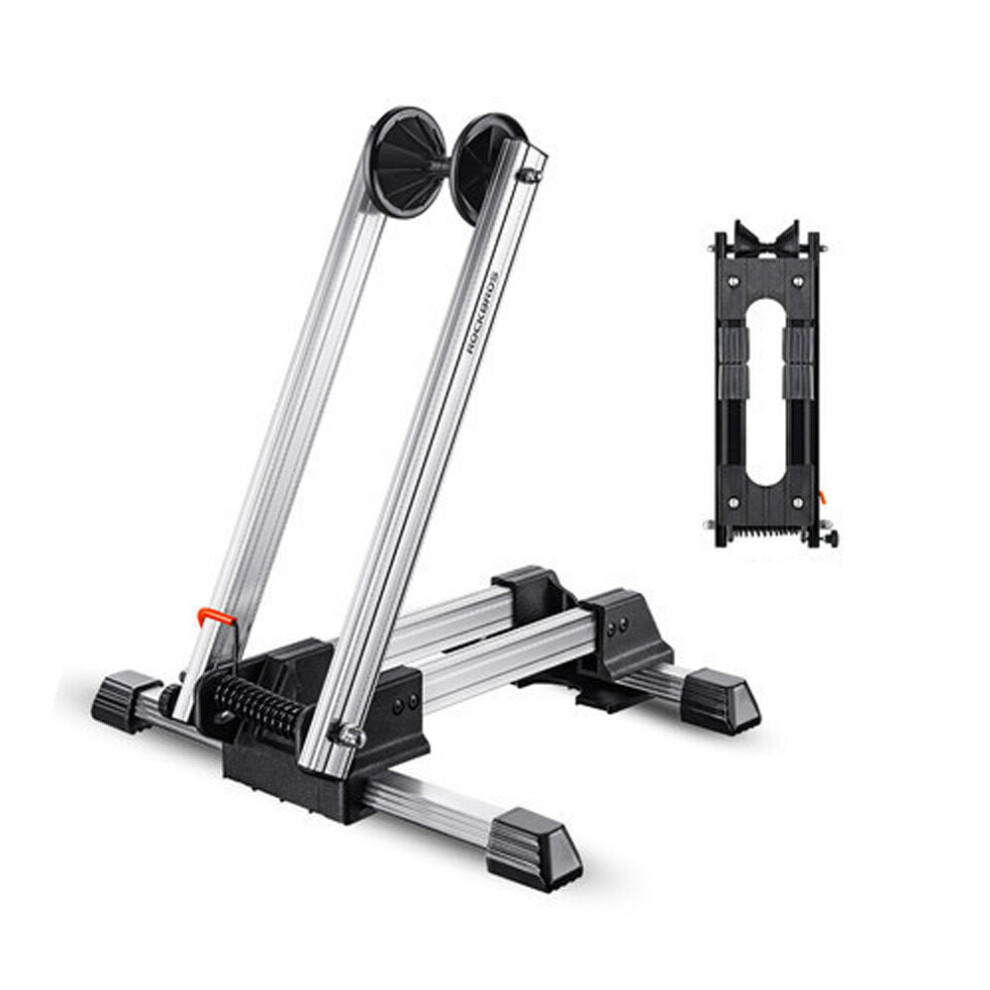 (Silver, 1.6kg) Bike Rack Adjustable Folding Double Pole Universal Repair Stand Holder