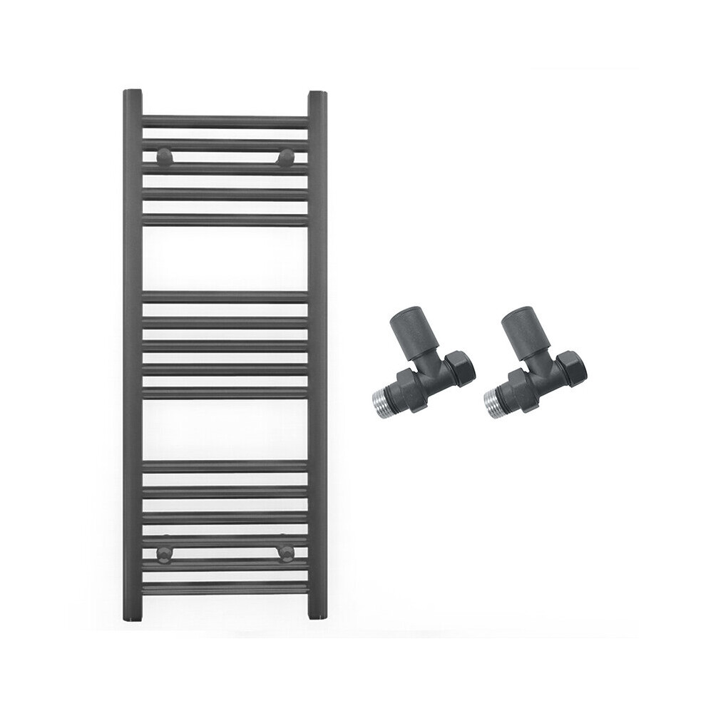 (450 X 900Mm (Btu: 1371), With Straight Valves) 450Mm Wide Anthracite Towel Rail Radiator + Valves 7421129024921