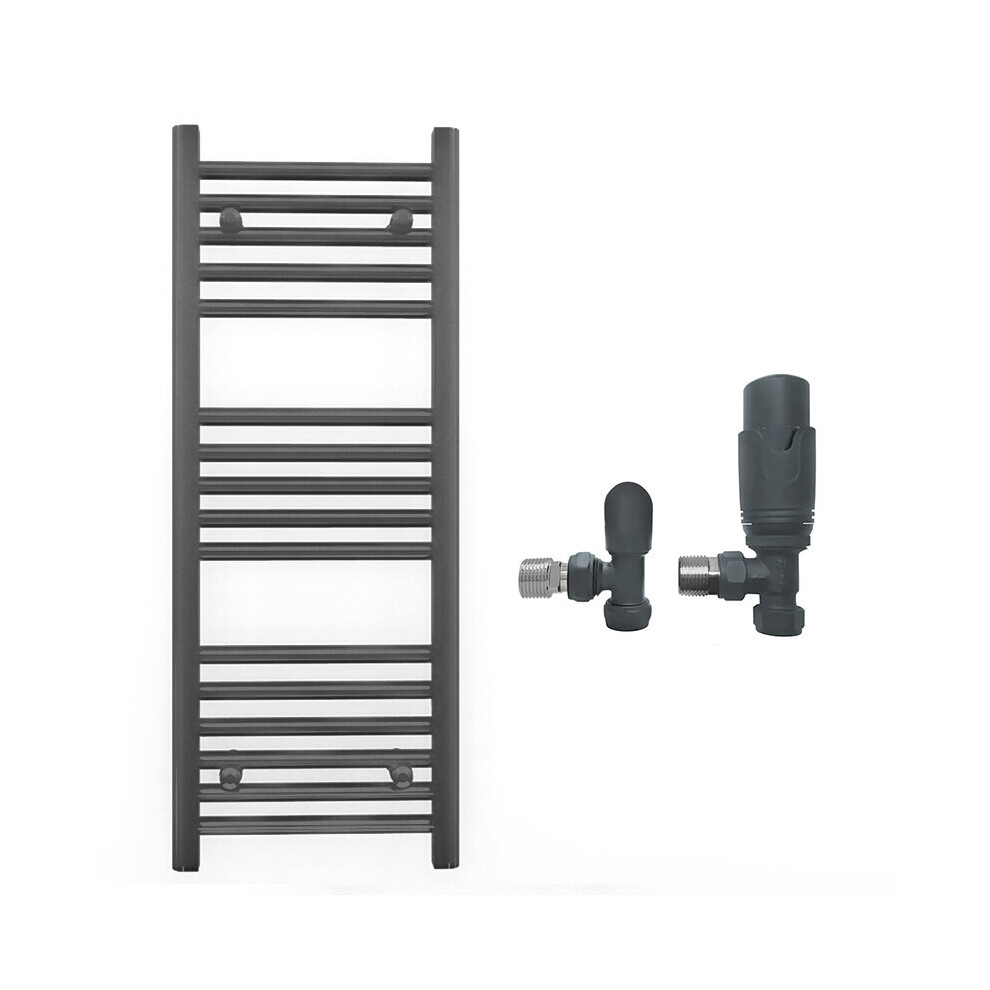 (450 X 900Mm (Btu: 1371), With Trv Angled Valves) 450Mm Wide Anthracite Towel Rail Radiator + Valves 7421129025256