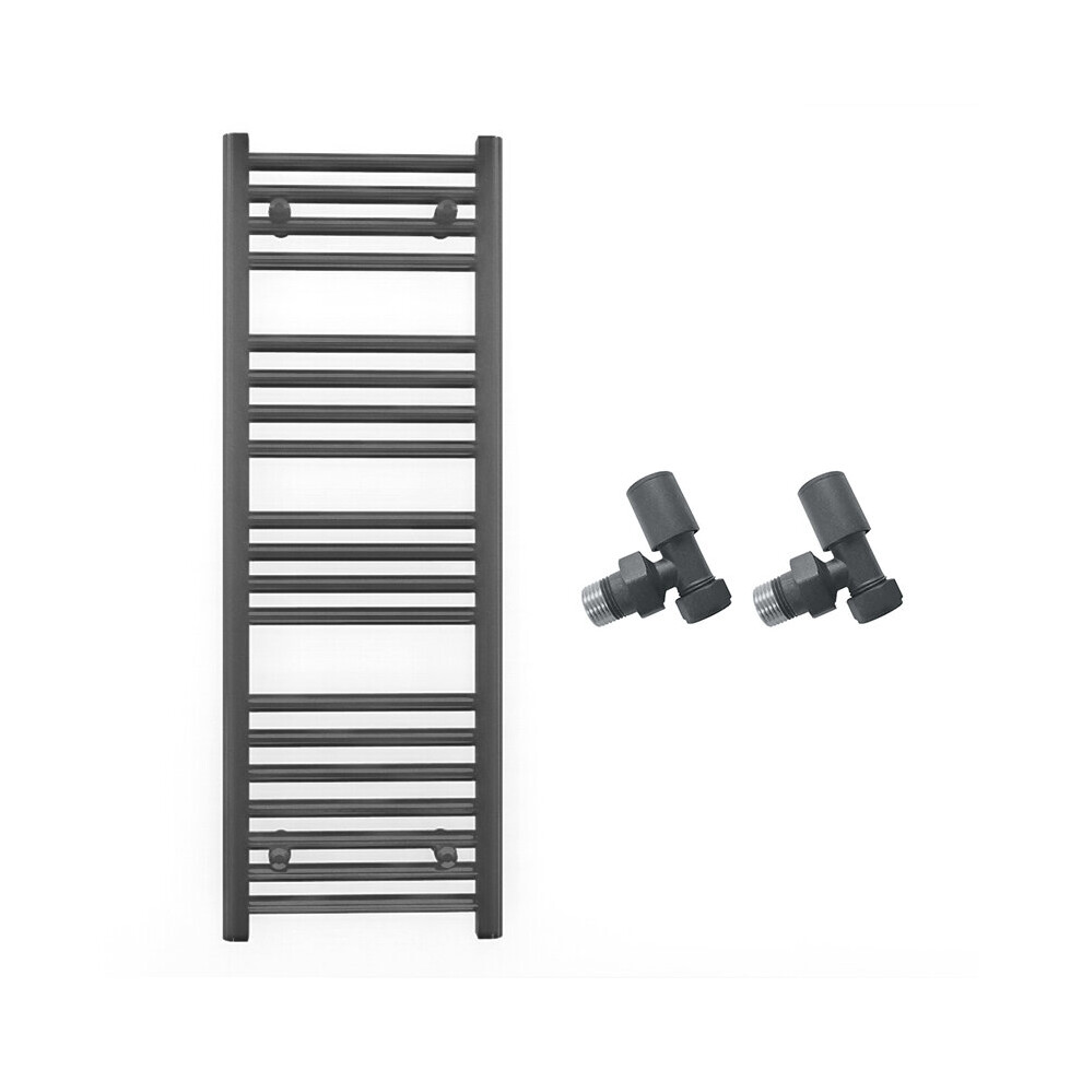 (450 X 1000Mm (Btu: 1571), With Angled Valves) 450Mm Wide Anthracite Towel Rail Radiator + Valves 7421129024501
