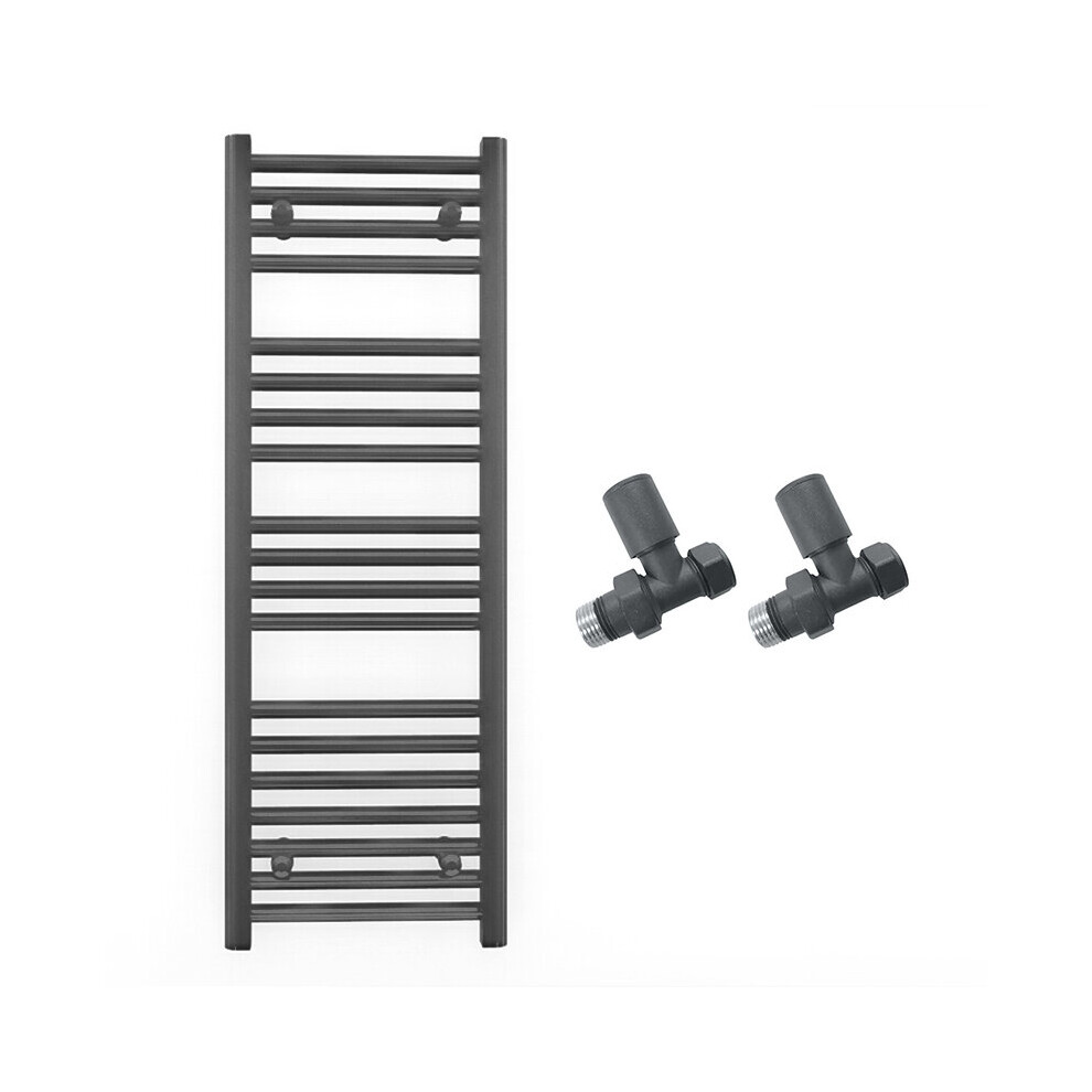 (450 X 1000Mm (Btu: 1571), With Straight Valves) 450Mm Wide Anthracite Towel Rail Radiator + Valves 7421129024945