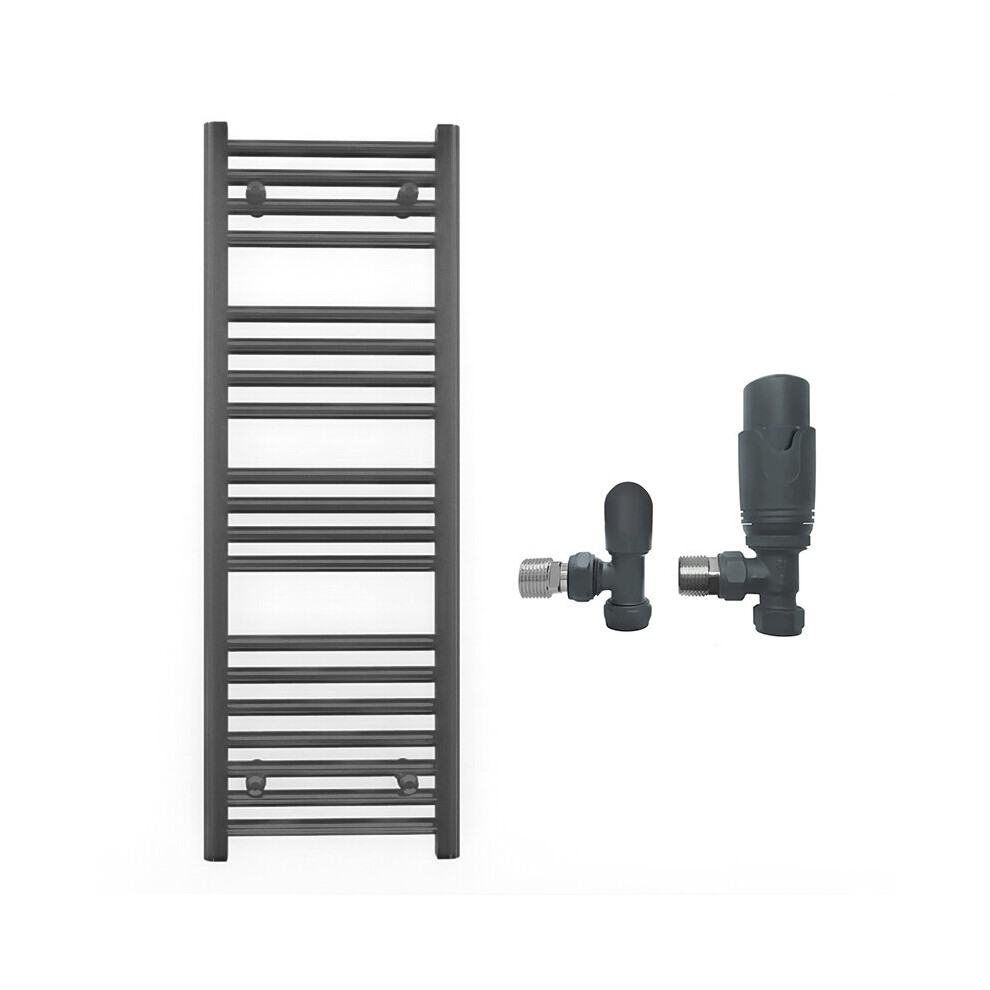 (450 X 1000Mm (Btu: 1571), With Trv Angled Valves) 450Mm Wide Anthracite Towel Rail Radiator + Valves 7421129025324