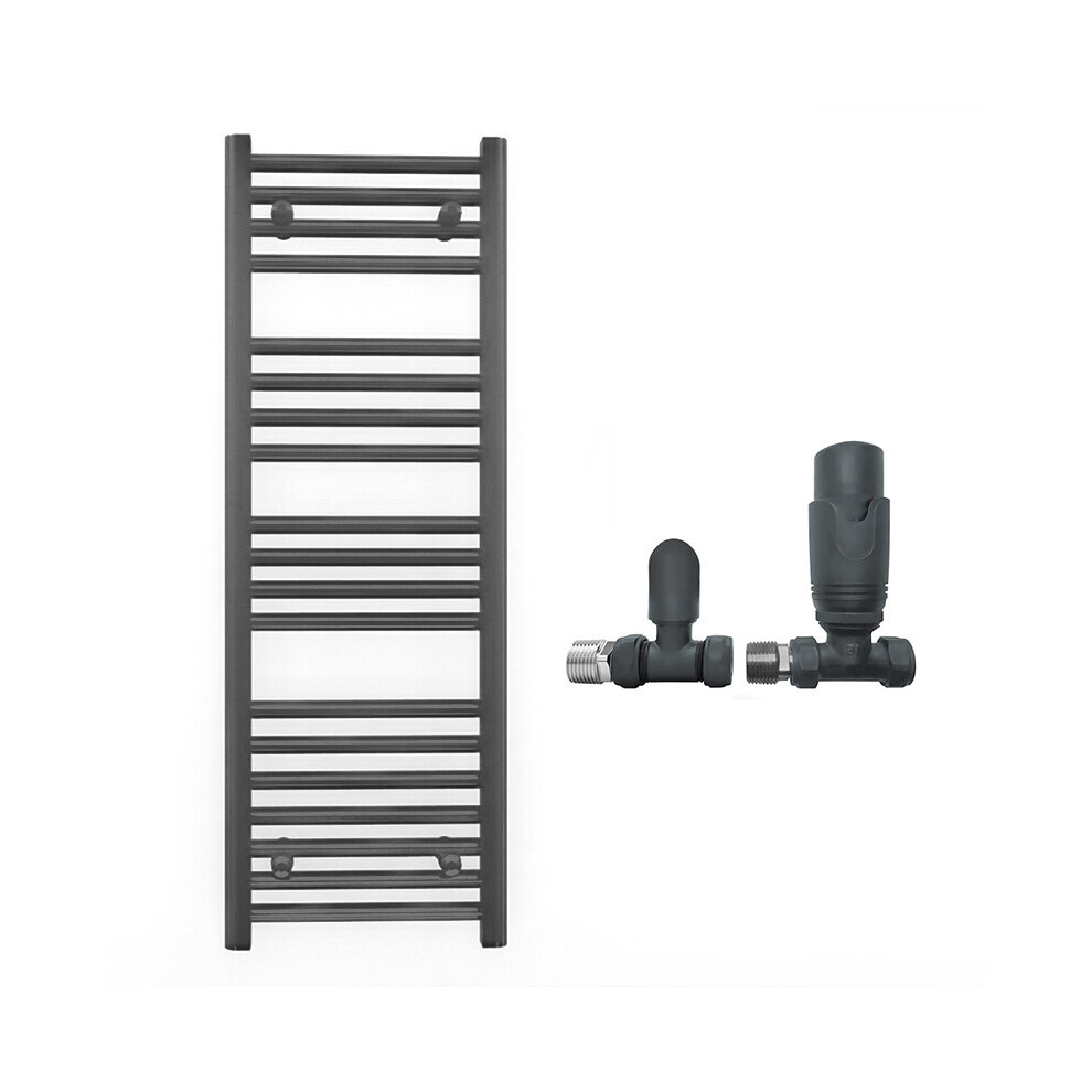 (450 X 1000Mm (Btu: 1571), With Trv Straight Valves) 450Mm Wide Anthracite Towel Rail Radiator + Valves 7421129025584
