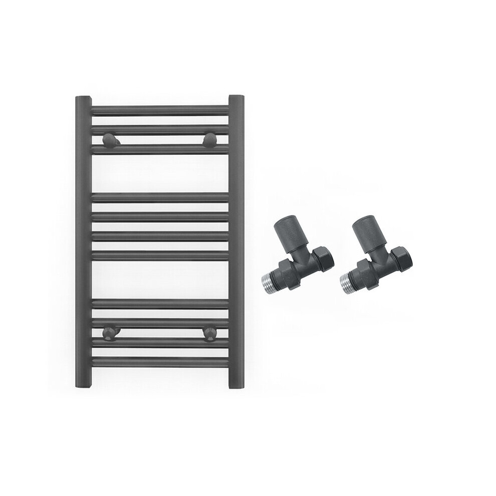 (450 X 600Mm (Btu: 927), With Straight Valves) 450Mm Wide Anthracite Towel Rail Radiator + Valves 7421129024730