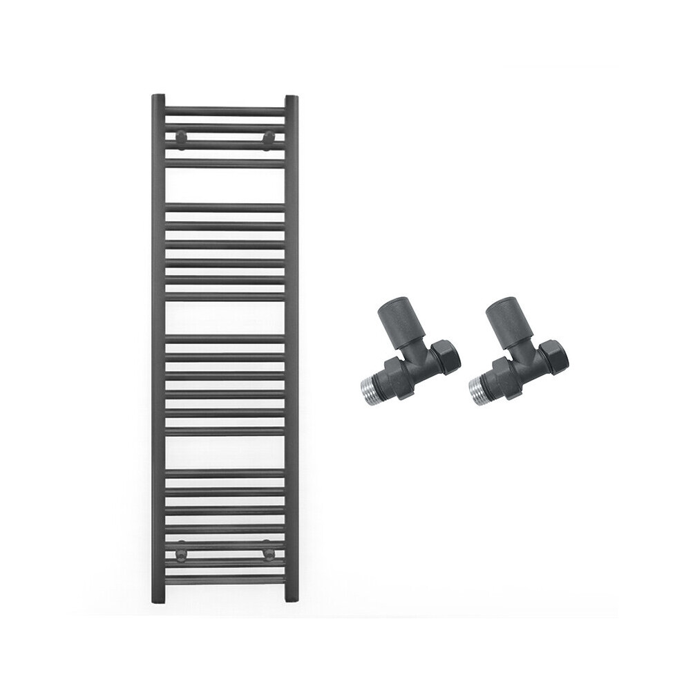(450 X 1200Mm (Btu: 1893), With Straight Valves) 450Mm Wide Anthracite Towel Rail Radiator + Valves 7421129025003