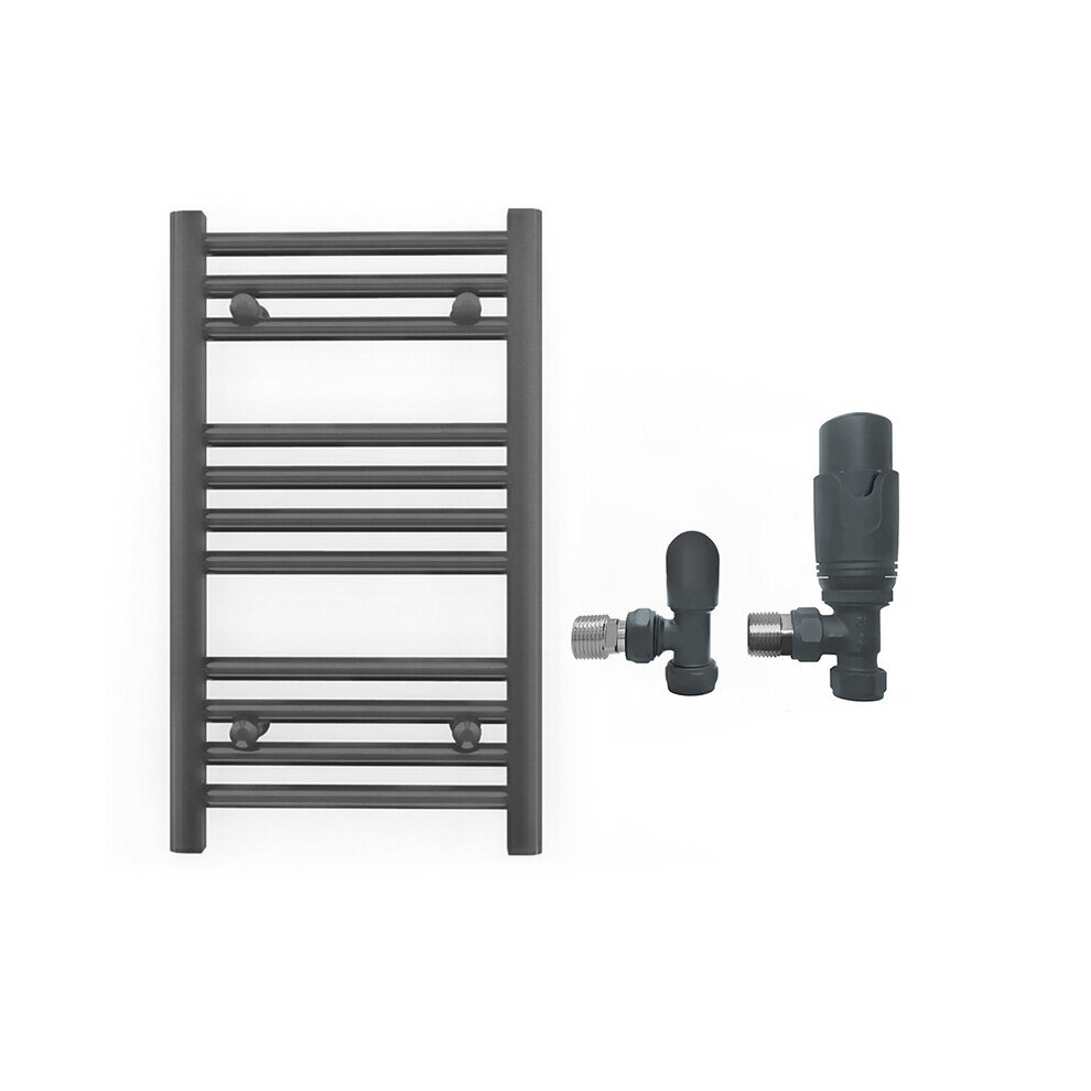 (450 X 600Mm (Btu: 927), With Trv Angled Valves) 450Mm Wide Anthracite Towel Rail Radiator + Valves 7421129025218