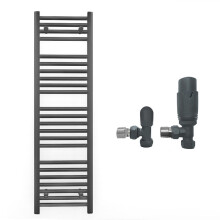 (450 x 1200mm (BTU: 1893), With TRV Angled Valves) 450mm Wide Anthracite Towel Rail Radiator + Valves