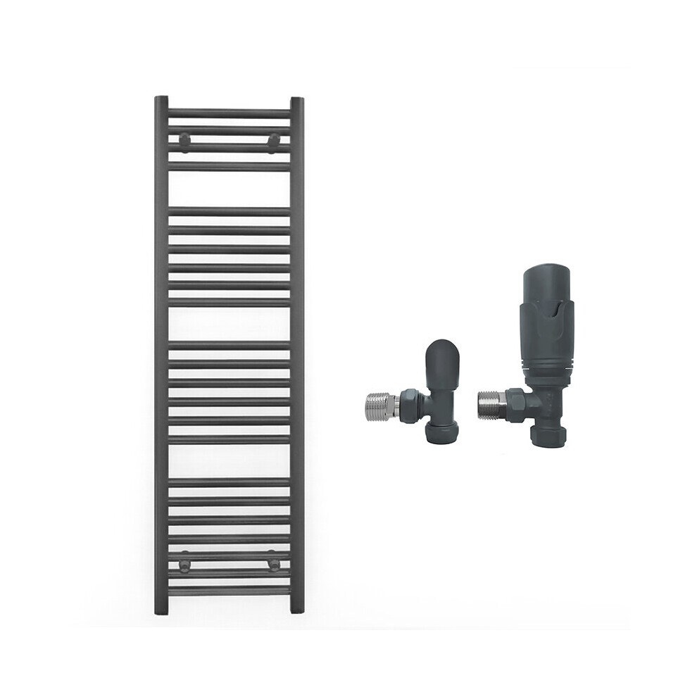 (450 X 1200Mm (Btu: 1893), With Trv Angled Valves) 450Mm Wide Anthracite Towel Rail Radiator + Valves 7421129025348