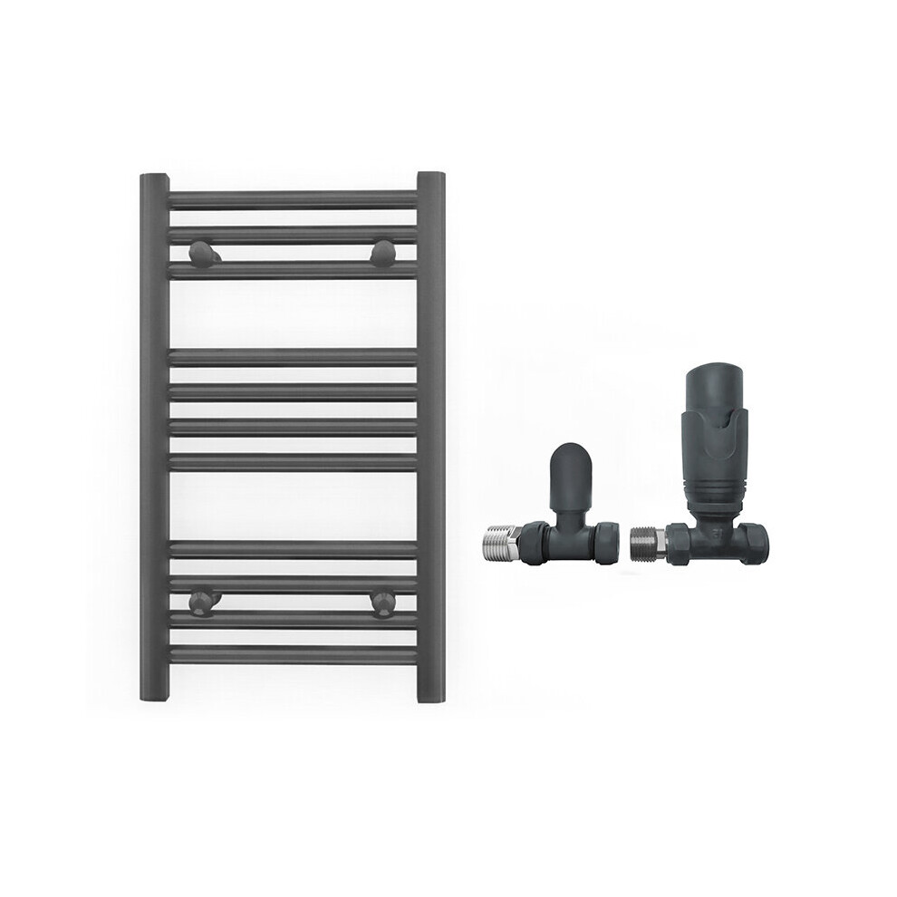 (450 X 600Mm (Btu: 927), With Trv Straight Valves) 450Mm Wide Anthracite Towel Rail Radiator + Valves 7421129025478